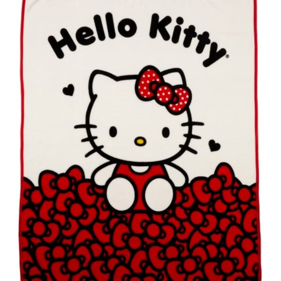 Hello Kitty Kids Red White Print Fleece Throw Blanket, 46 x 60 Super Soft - Picture 1 of 4
